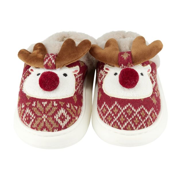 Chaussons de No&euml;l forme renne L24X23XH2 cm rouge