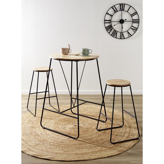 Tabouret de bar bois et m&eacute;tal noir &Oslash;40xH70,5cm