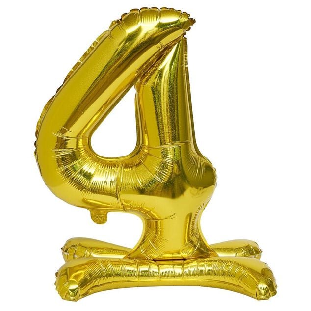 Ballon chiffre 4 avec support dor&eacute; ou argent&eacute; 80cm