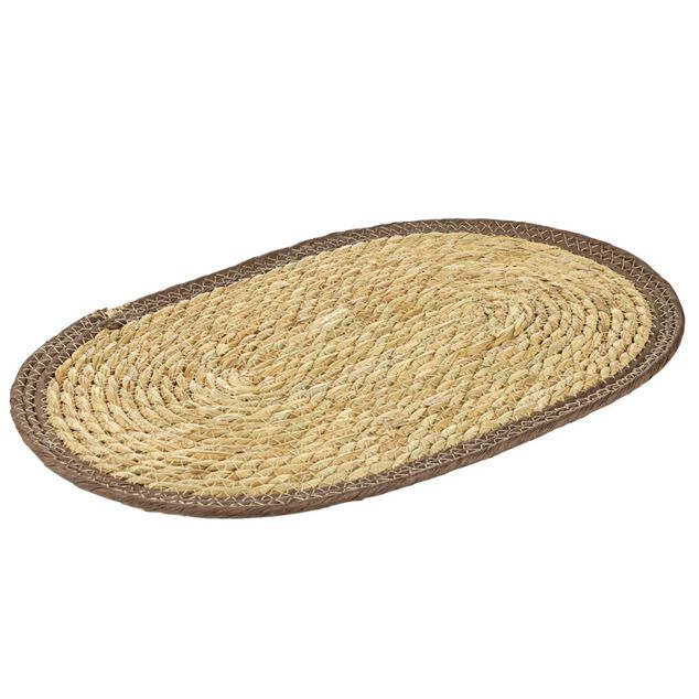 Set de table ovale jute naturel et bord marron 30x45cm