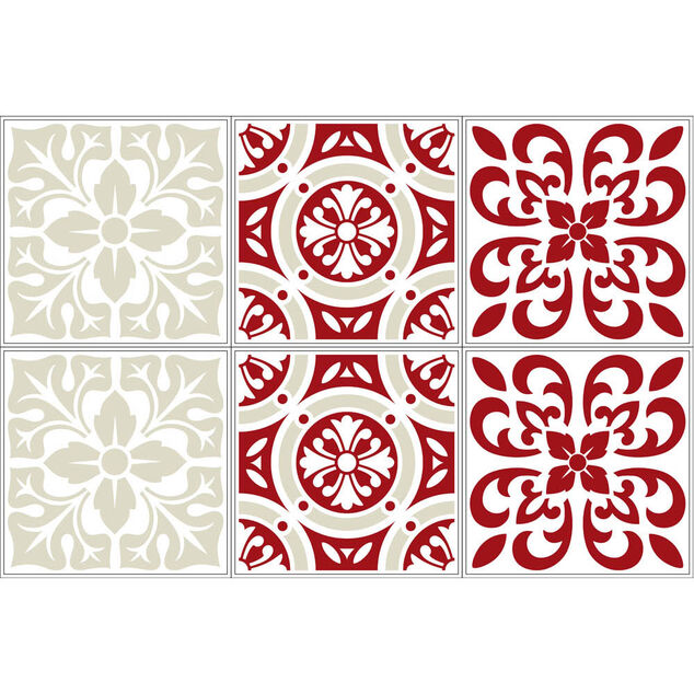 Sticker imitation carreau de ciment 10x10 cm rouge x6