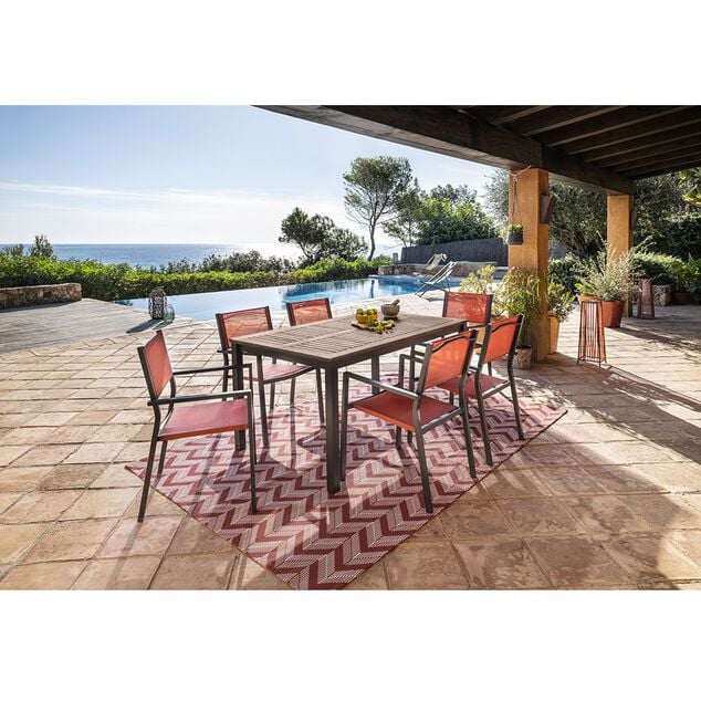 Table de jardin Bali 6 personnes aluminum et bois