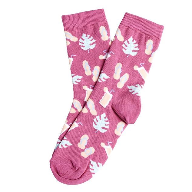 Chaussette femme polycoton tige longue rose motif tong T36/40