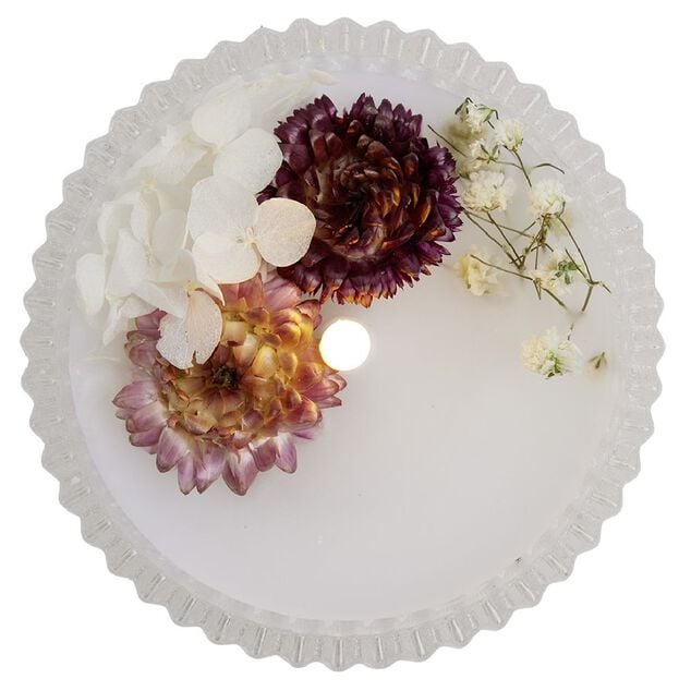 Bougie &agrave; LED dans bo&icirc;te d&eacute;co fleurs s&eacute;ch&eacute;es