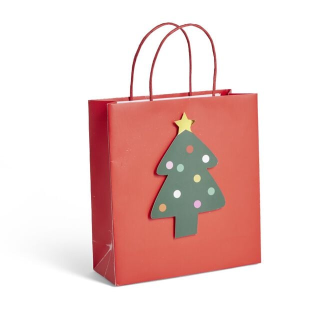 Sac cadeau No&euml;l rouge motif sapin 24xH25cm