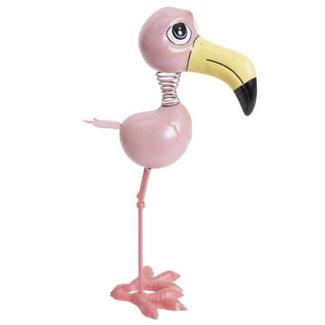 Flamant rose d&eacute;coratif en m&eacute;tal 27x22xH55cm
