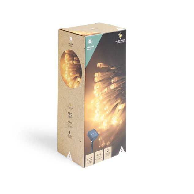 Guirlande lumineuse solaire 100LED blanc chaud 9,9m