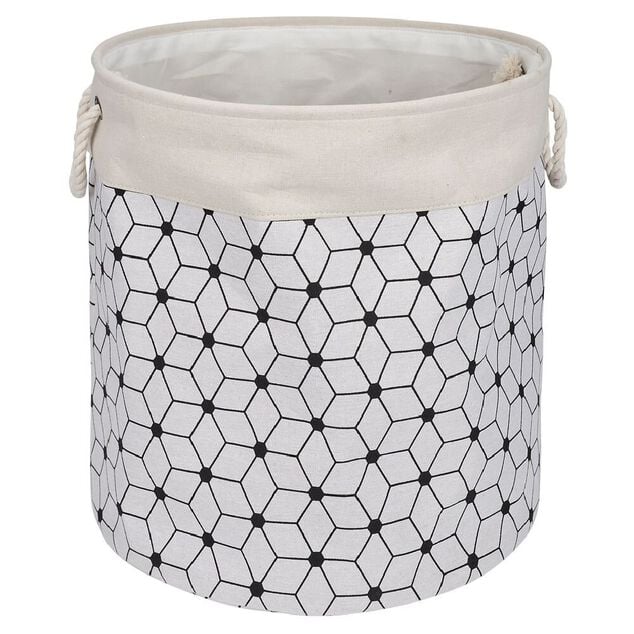 Panier &agrave; linge 72L motifs noir beige