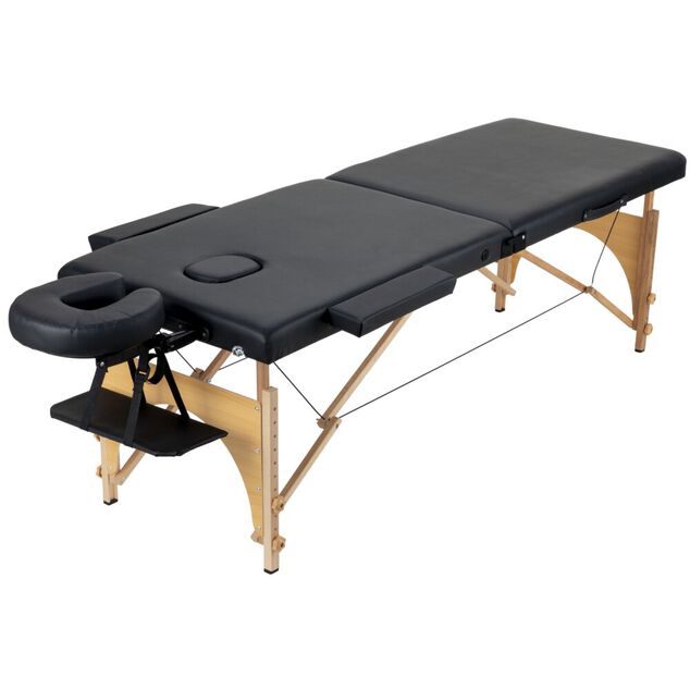 Table de massage pliante bois rev&ecirc;tement simili cuir noir 180x60xH82cm