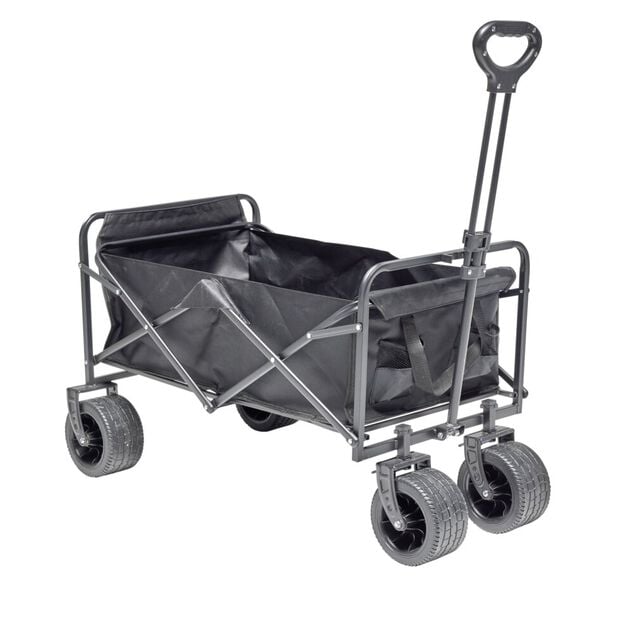 Chariot de plage XL pliable 4 roues plastique noir 93x58xH96,5cm