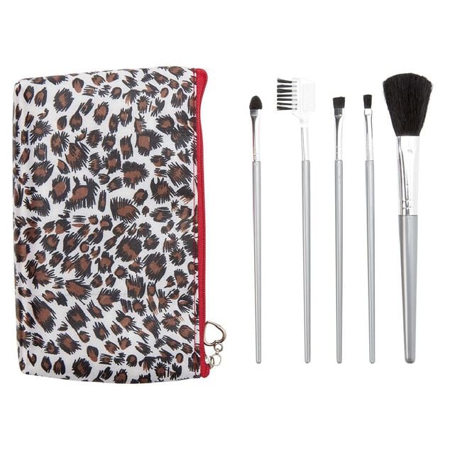 Trousse &agrave; maquillage motif l&eacute;opard avec pinceau x5