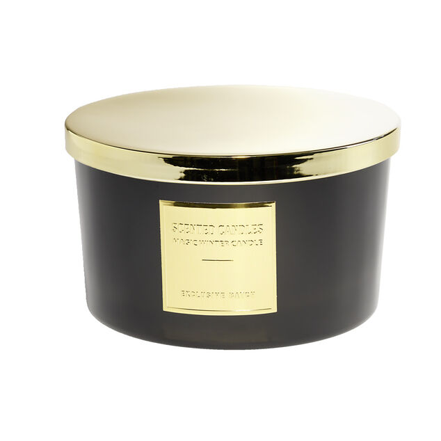 Bougie avec couvercle pot m&eacute;tallis&eacute; noir et dor&eacute; senteur oud 30H