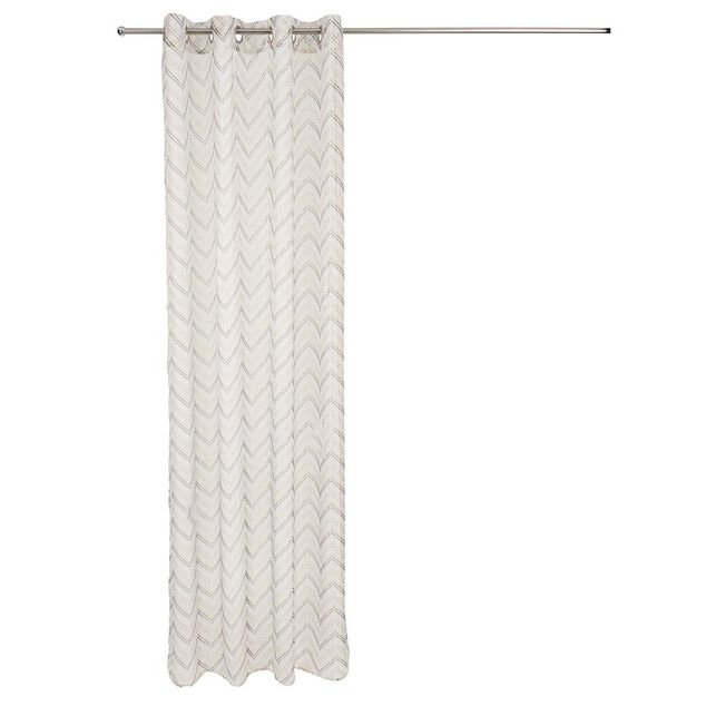 Voilage &agrave; oeillets beige imprim&eacute; chevrons 100% polyester 140x240cm