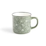 Mug d&eacute;cor feuille automne en porcelaine vert et blanc 320ml