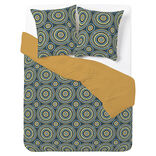 Parure de lit 2 personnes 240x220cm r&eacute;versible motif arabesque orange et bleu