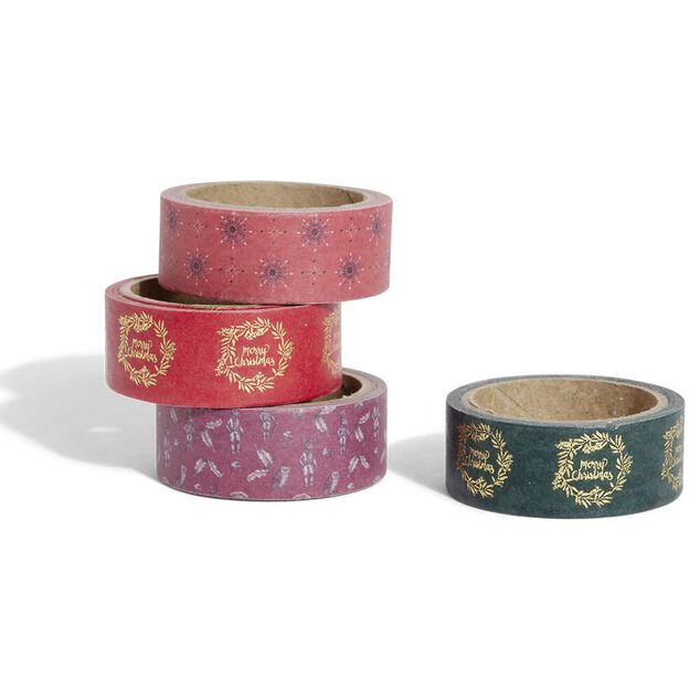 Ruban washi tape No&euml;l traditionnel rouge vert dor&eacute; 4m x4