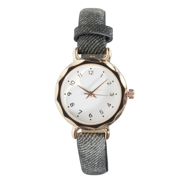 Montre femme cadran rond acier doré Ø2,6xH20,5cm (2 modèles noir ou rose)