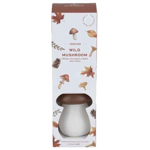 Diffuseur 100ml c&eacute;ramique forme champignon blanc et marron &Oslash;8xH8,5cm