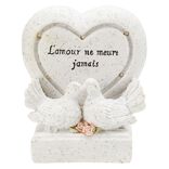 Coeur funéraire lumineux + colombe x2 en résine
