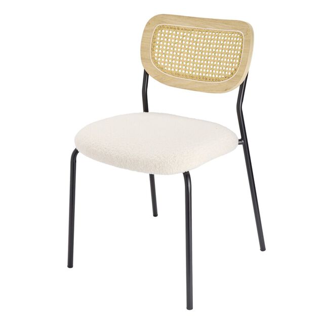 Chaise Pietra m&eacute;tal noir dossier bois assise bouclette beige 51x52xH80,5cm