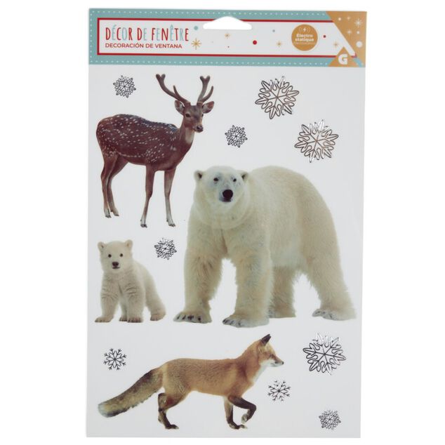 D&eacute;coration fen&ecirc;tre No&euml;l &eacute;lectrostatique animaux d'hiver