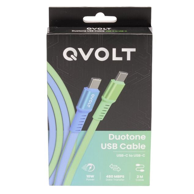 C&acirc;ble USB-C vers USB-C charge rapide bicolore vert et bleu 2m