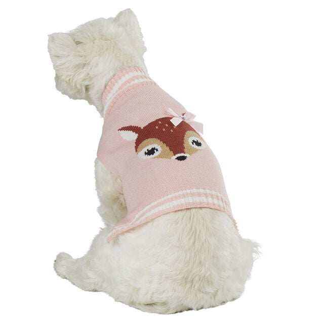 Pull pour chien motif t&ecirc;te de biche rose taille M