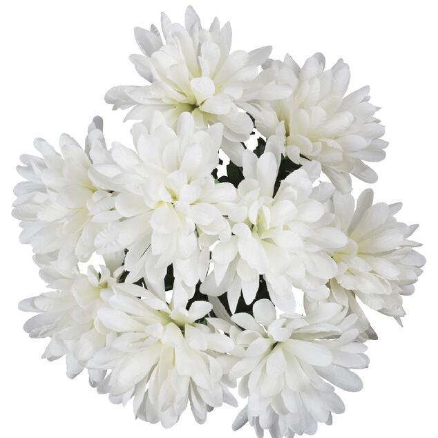 Piquet chrysanth&egrave;me H44 cm blanc - Fleur artificielle 9 t&ecirc;tes