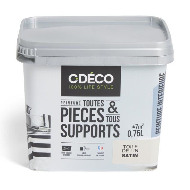 Peinture int&eacute;rieure C'D&Eacute;CO tous supports 750ml blanc satin&eacute;
