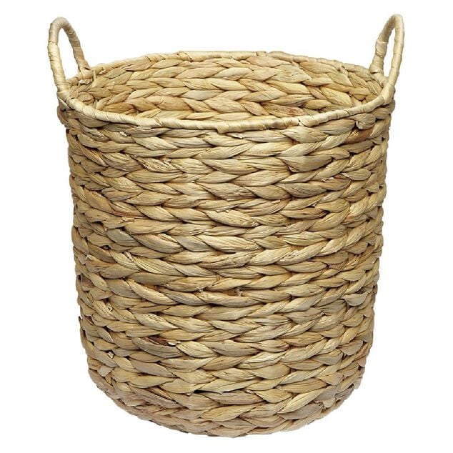Corbeille avec anses en jacinthe tress&eacute;e H30 cm