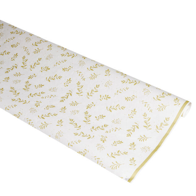 Nappe en papier blanc motif confetti dor&eacute; 6m