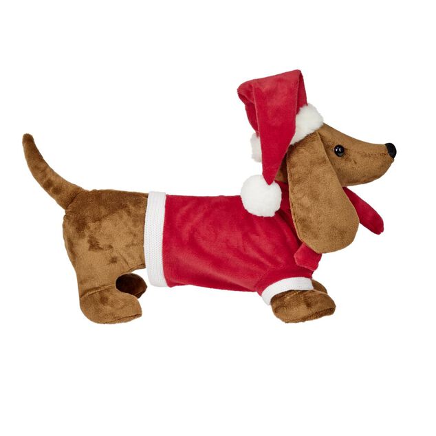 Teckel de No&euml;l &agrave; poser marron et rouge L32cm