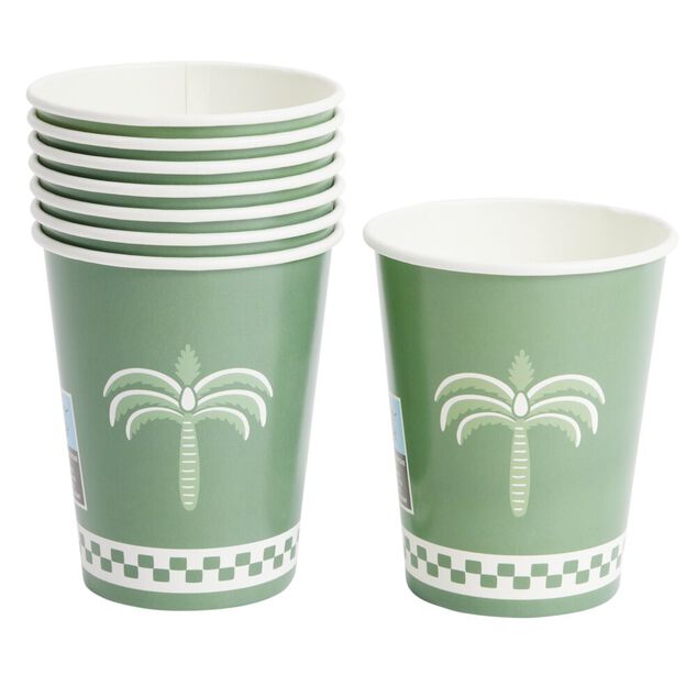 Gobelet carton x8 motif palmier vert et blanc 20cl