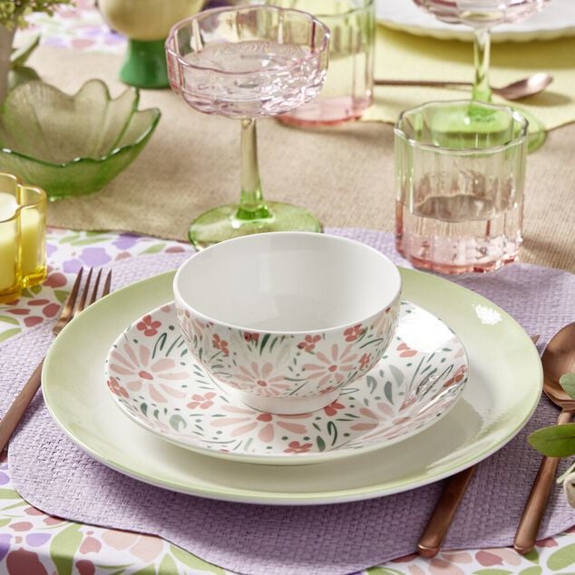 Service de vaisselle 12 pi&egrave;ces Melody porcelaine motif fleuri