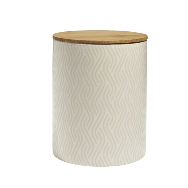 Pot de conservation 1,6L gr&egrave;s et couvercle bambou &Oslash;14,2xH17,7cm