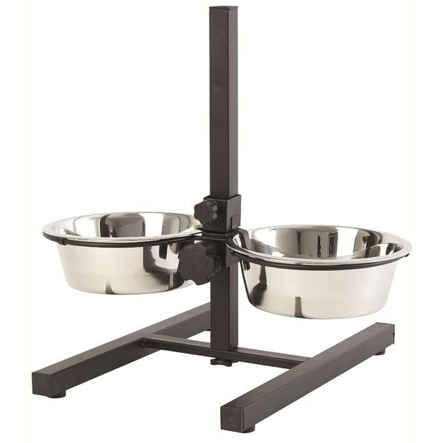 Gamelle double sur pied hauteur ajustable inox