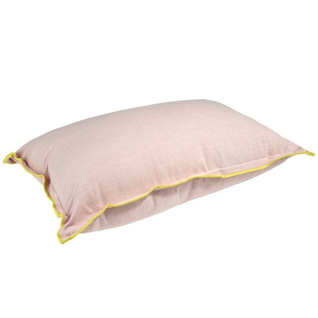 Coussin rectangulaire en lin et coton rose bord orange 30x50cm