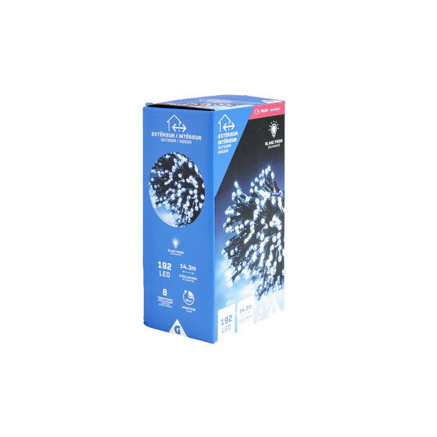 Guirlande lumineuse ext&eacute;rieur 192LED &agrave; piles blanc froid 14,3m