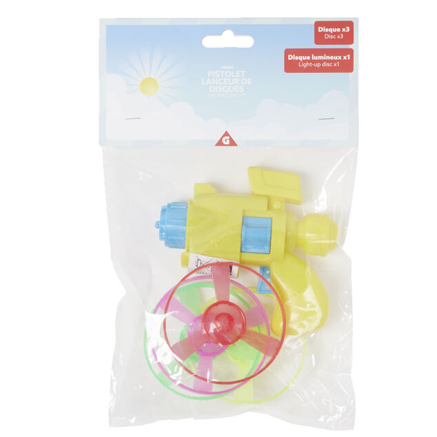Pistolet lanceur avec 4 disques dont 1 lumineux Ø10,5xH11,5cm