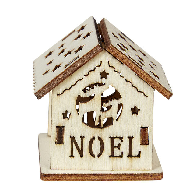 Maison de No&euml;l ajour&eacute;e motif et inscription &agrave; d&eacute;corer en bois x2