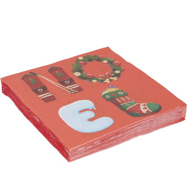 Serviette en papier 4 plis X20 pcs imprim&eacute; motif No&euml;l 33X33 cm rouge