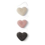 Lot de 3 &eacute;ponges konjac coeur - 3 mod&egrave;les