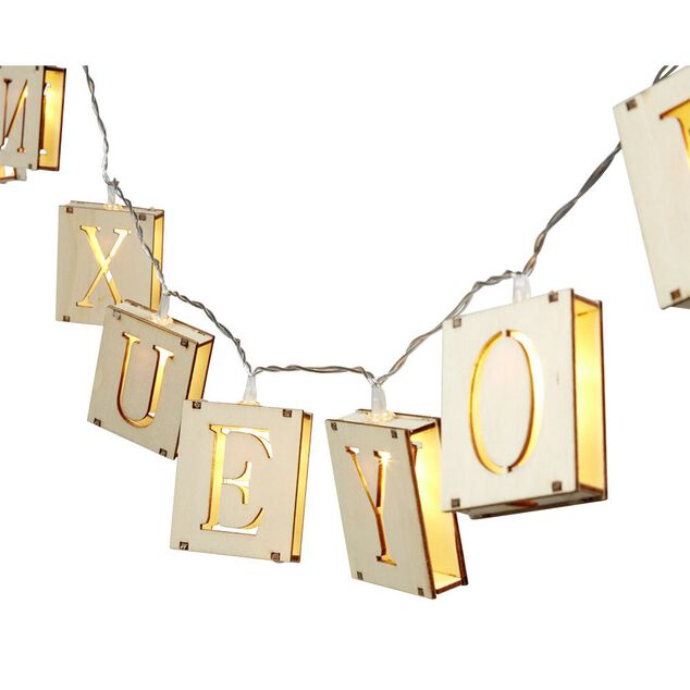 Guirlande &eacute;lectrique en bois Joyeux No&euml;l 10 LED blanc chaud 1m