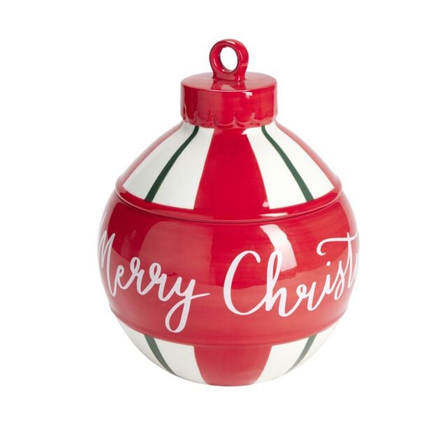 Bonbonnière boule de Noël Merry Christmas rouge et blanc Ø21xH27cm