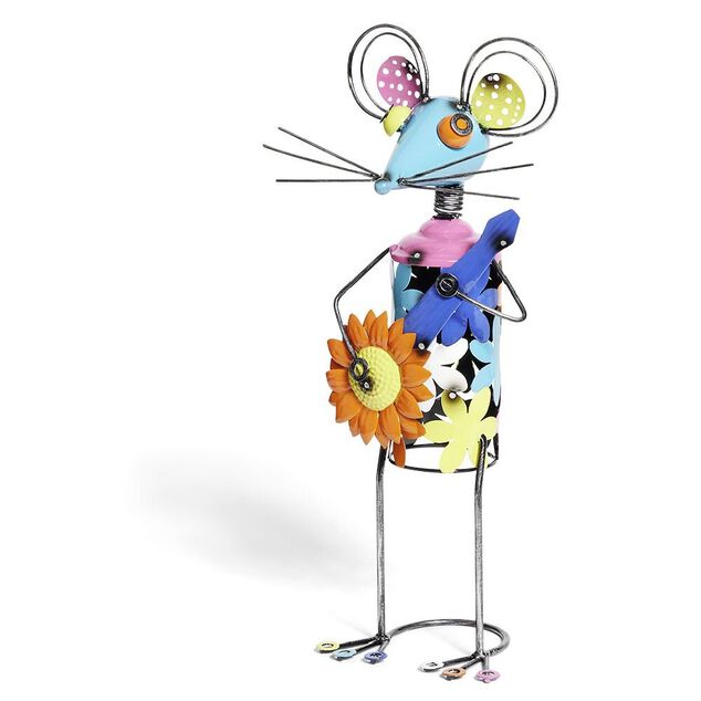 Souris d&eacute;coration de jardin en m&eacute;tal multicolore H45,5cm