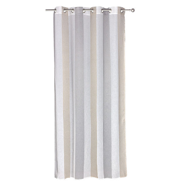 Voilage &agrave; oeillets jacquard blanc bande verticales gris et taupe