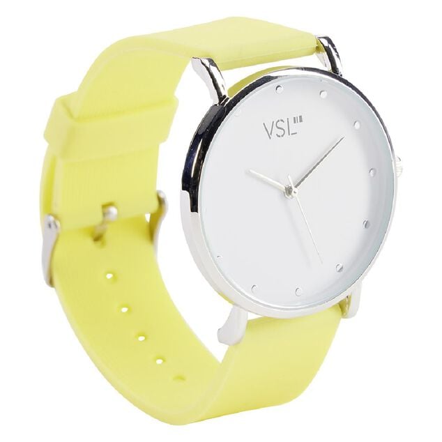 Montre &agrave; cadran rond argent&eacute; bracelet pastel