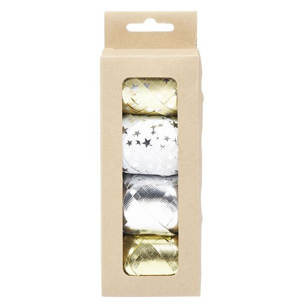Bolduc m&eacute;tallis&eacute; blanc dor&eacute; argent&eacute; x4