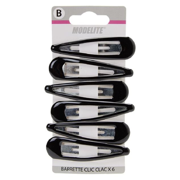 Barrette clic clac m&eacute;tal noir brillant x6