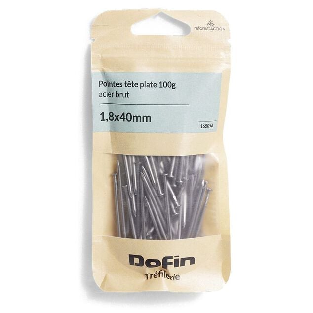 50g pointes t&ecirc;te homme acier brut - 1,8x40 mm